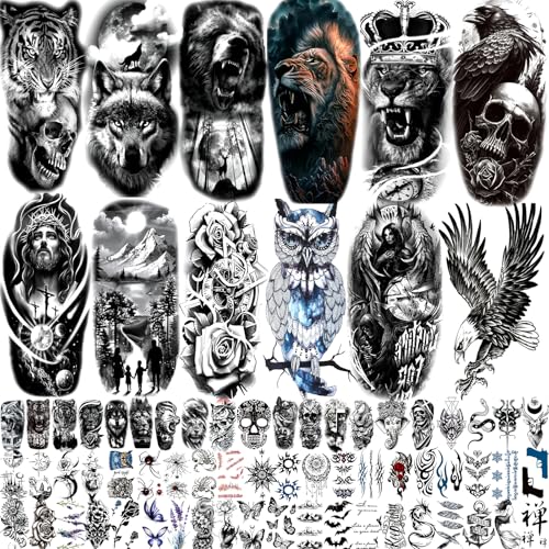 82 Sheets Temporary Tattoos Stickers, Fake Body Arm Chest Shoulder