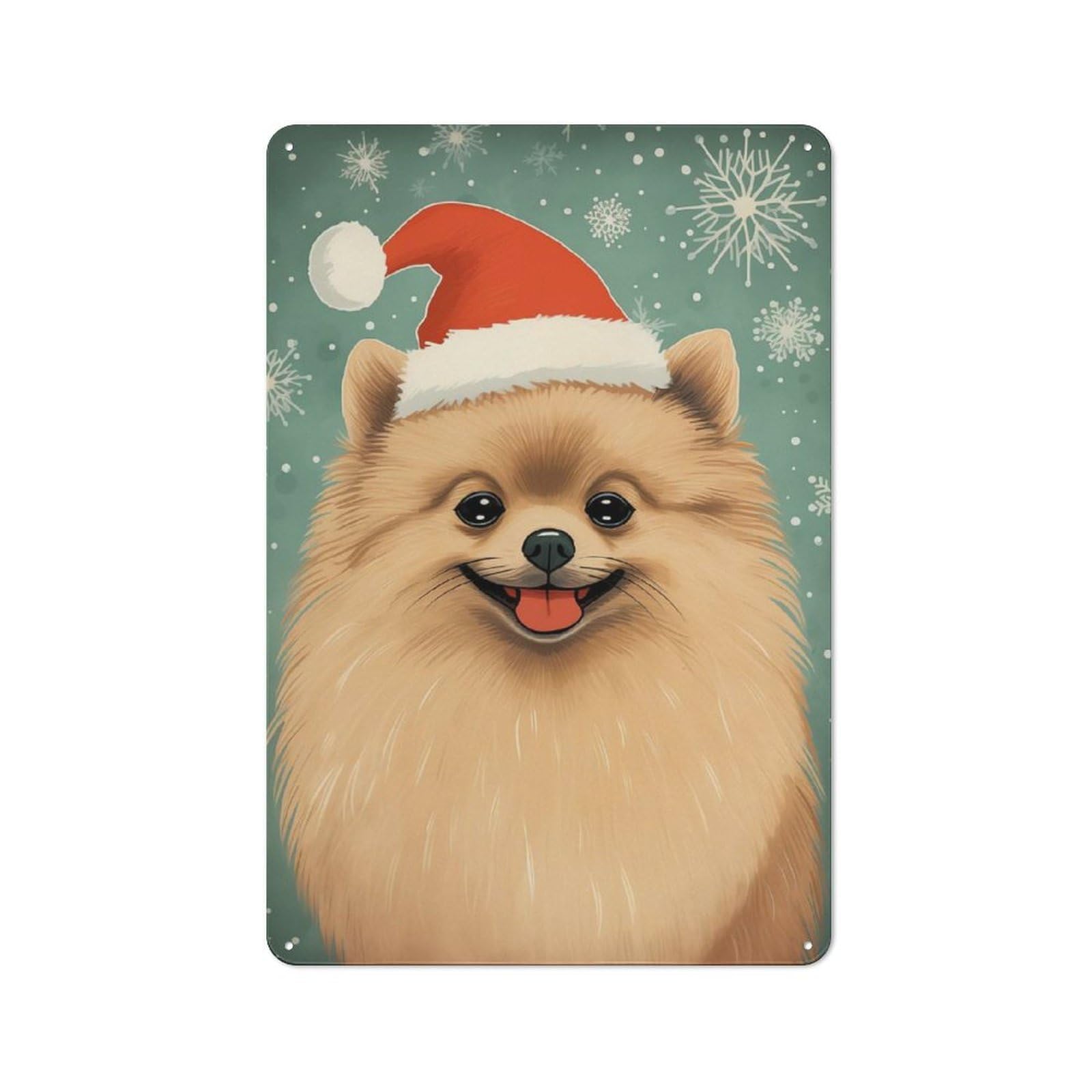 Junmoney Pomeranian Dog Xmas Art Rustic Metal Plaque 30X20cm For Studio Or Craft Room, Housewarming Present For People Styling Studio And Craft Room