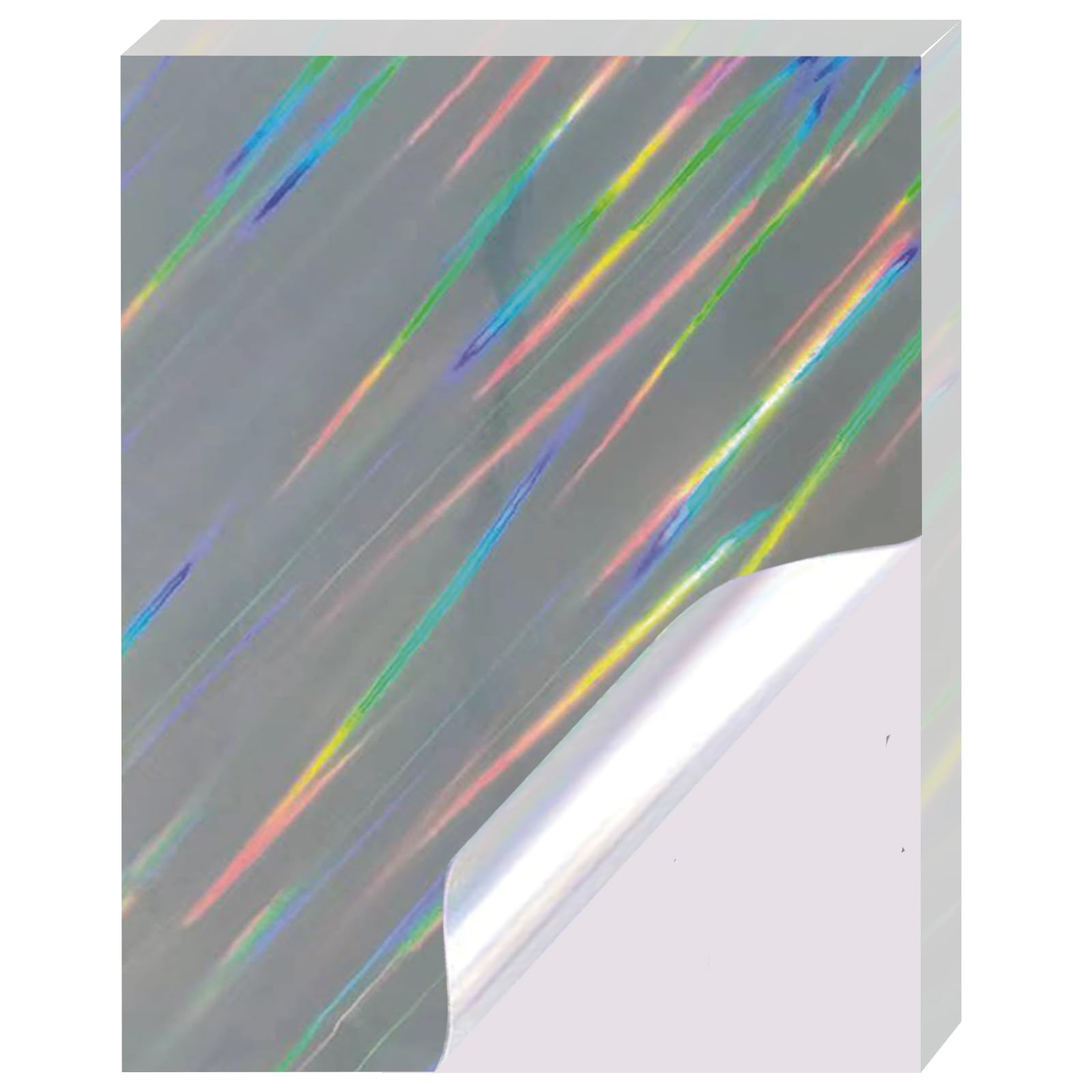 30 arkuszy holograficznego papieru winylowego do drukowania, rozmiar A4 (21 cm x 29,7 cm), rozmiar litery US, tęczowa, błyszcząca, samoprzylepna, wodoodporna, szybko schnie do drukarki