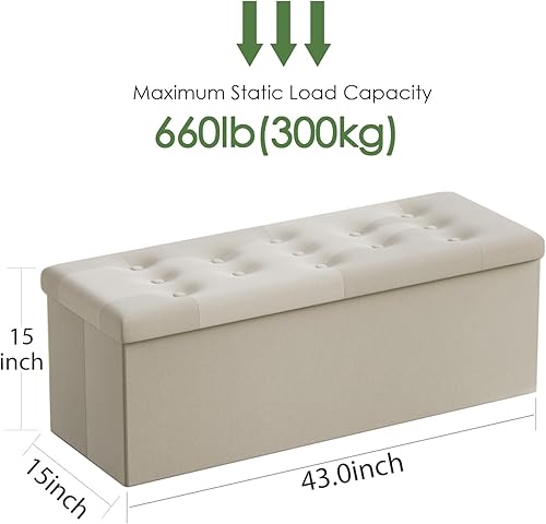 Miniatura 9 de PRANDOM Otomana extra grande con almacenamiento 1 unidad Taburete plegable de lino pequeño con tapa para sala de estar, dormitorio, mesa auxiliar,