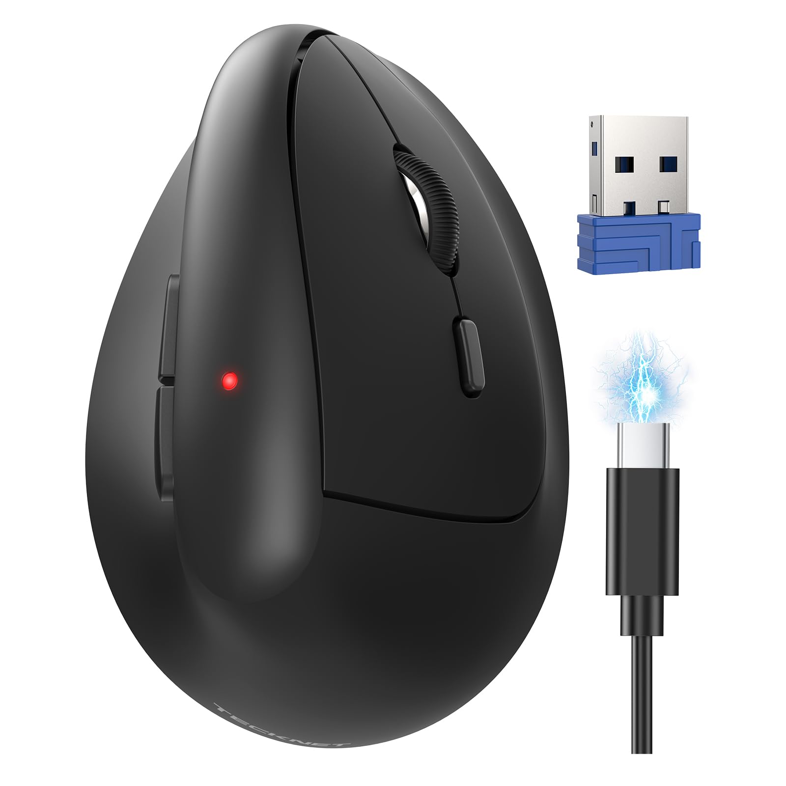 Photo 1 of TECKNET Ergonomic Mouse, Wireless Bluetooth Vertical Mouse (BT5.3/3.0 & 2.4G) Rechargeable 4800 DPI Optical Mouse with 6 Adjustable DPI, Quiet Clicks, USB A Receiver, 6 Buttons - Wide Compatibility