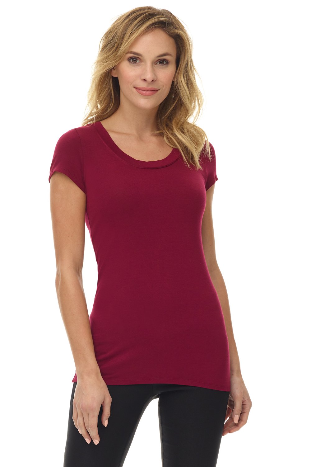 RekucciWomen's Perfectly Soft Basic Fitted Short Sleeve Scoop Neck T Shirt