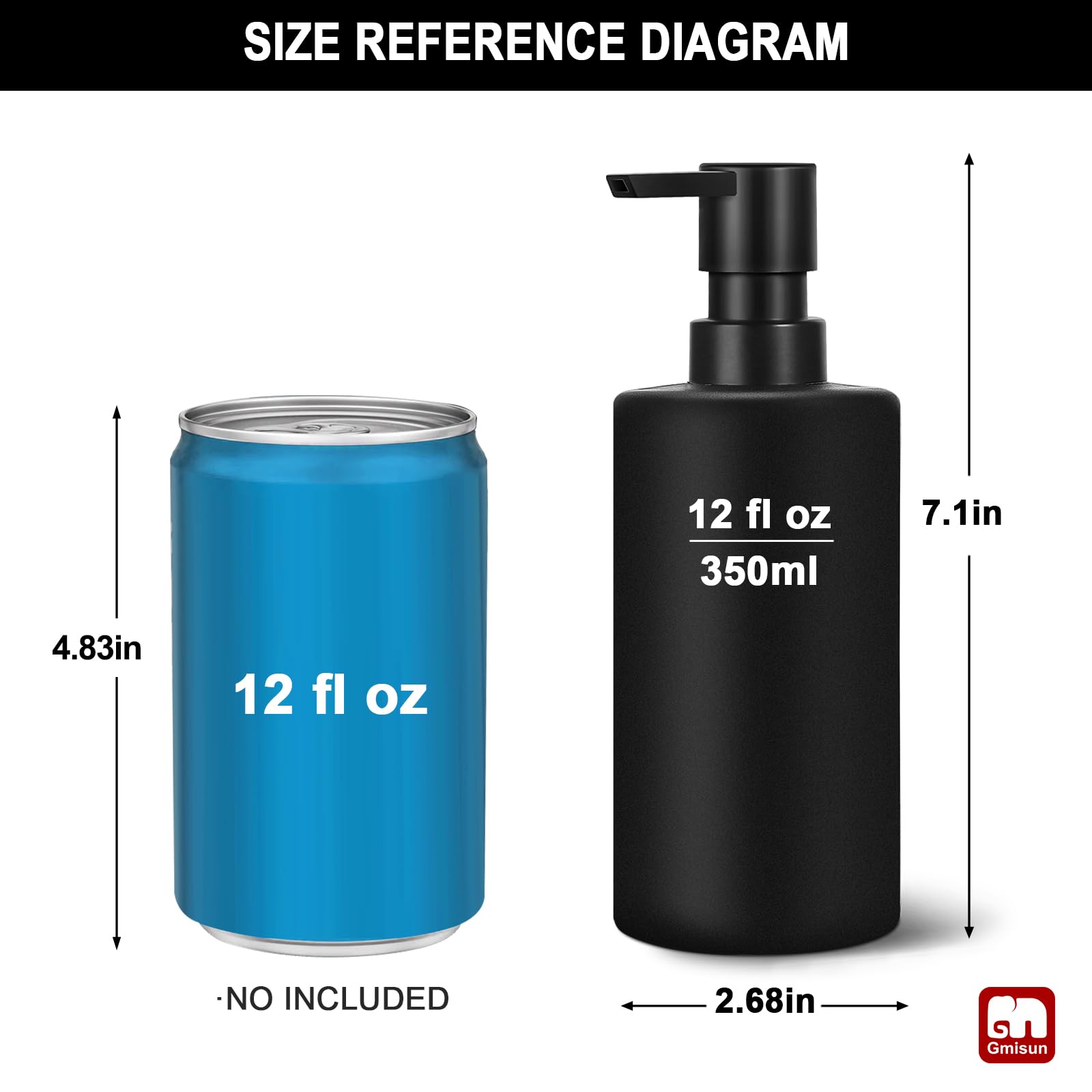 GMISUN Hand Soap Dispenser, 12 Fl oz Black Soap Dispenser Bathroom, 2 Pcs Washing up Liquid Dispenser - Image 2