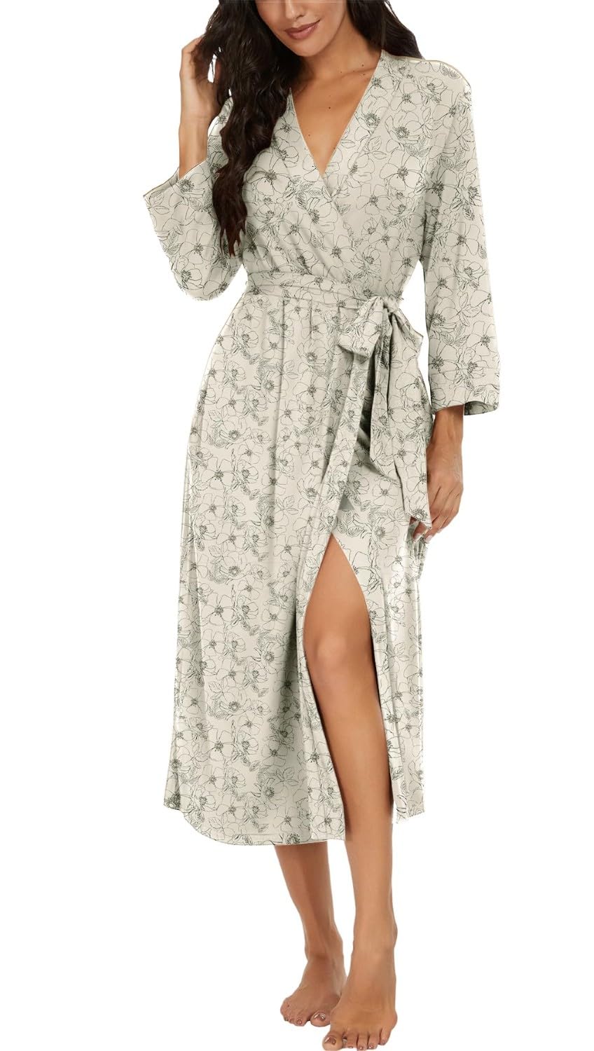 PrinStory Women Long/Short Bathrobe Knit Kimono Robes Soft Womens Dressing Gowns Casual Ladies Loungewear — view 52