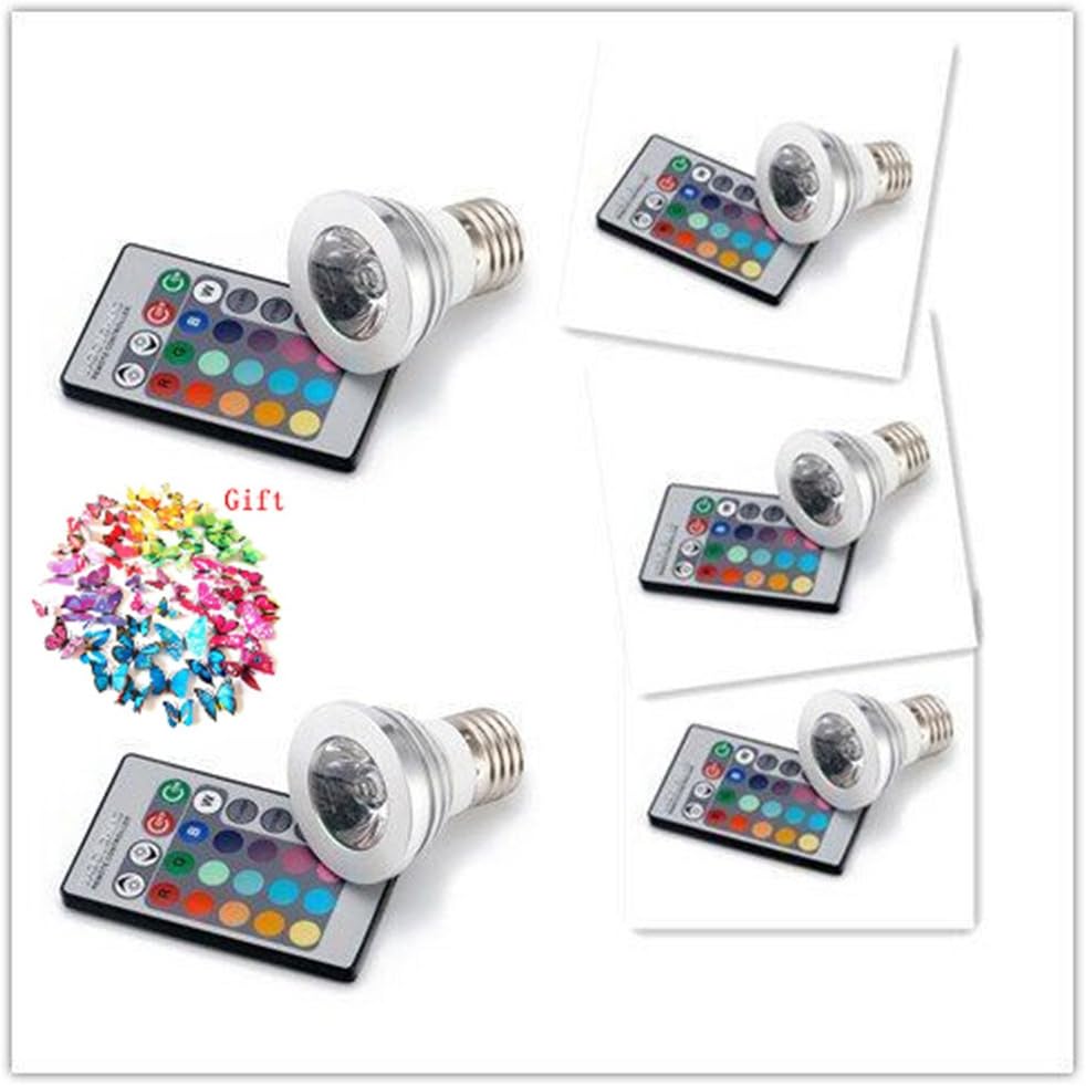 Ali Huang(TM) 3w E27 RGB Color Changing Light Bulb with Remote- Pack of 5 With a gift