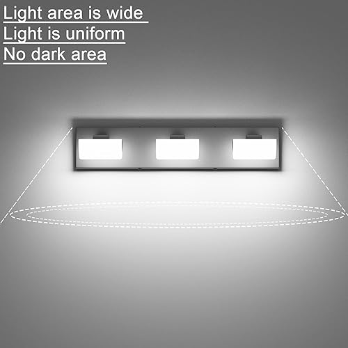 Miniatura 2 de Ralbay Luces negras para tocador de baño, 3 luces, color negro mate, modernas, acrílicas, para pared de baño, sobre espejo (luz blanca, 6000 K)