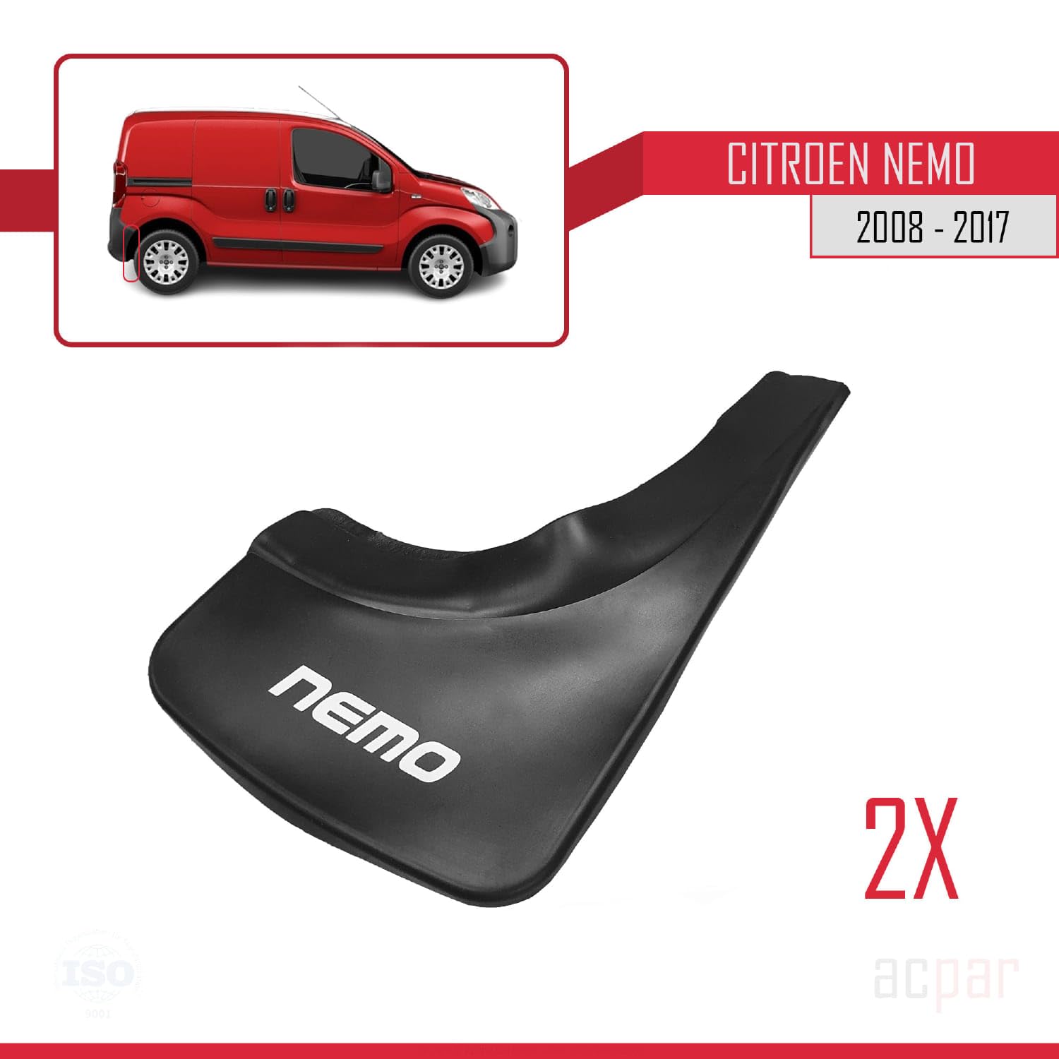 Compatible avec Citroen Nemo 2008-2017 Bavettes garde-boue pour l'avant et l'arrière 4 pièces
