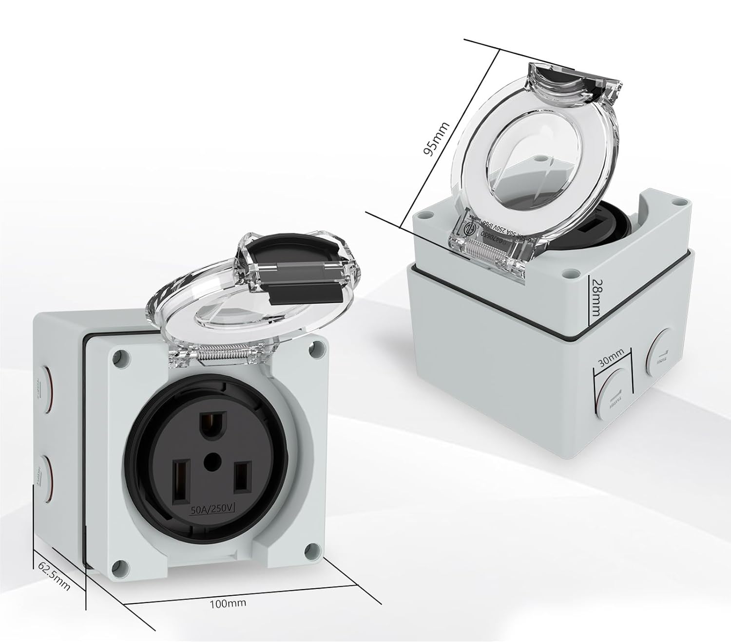 1pcs L6-50R-Box US/American 50Amp Power Outlet Box,250Volt NEMA 6-50R Receptacle Outdoor dustproof and Weatherproof for Generators，etc.