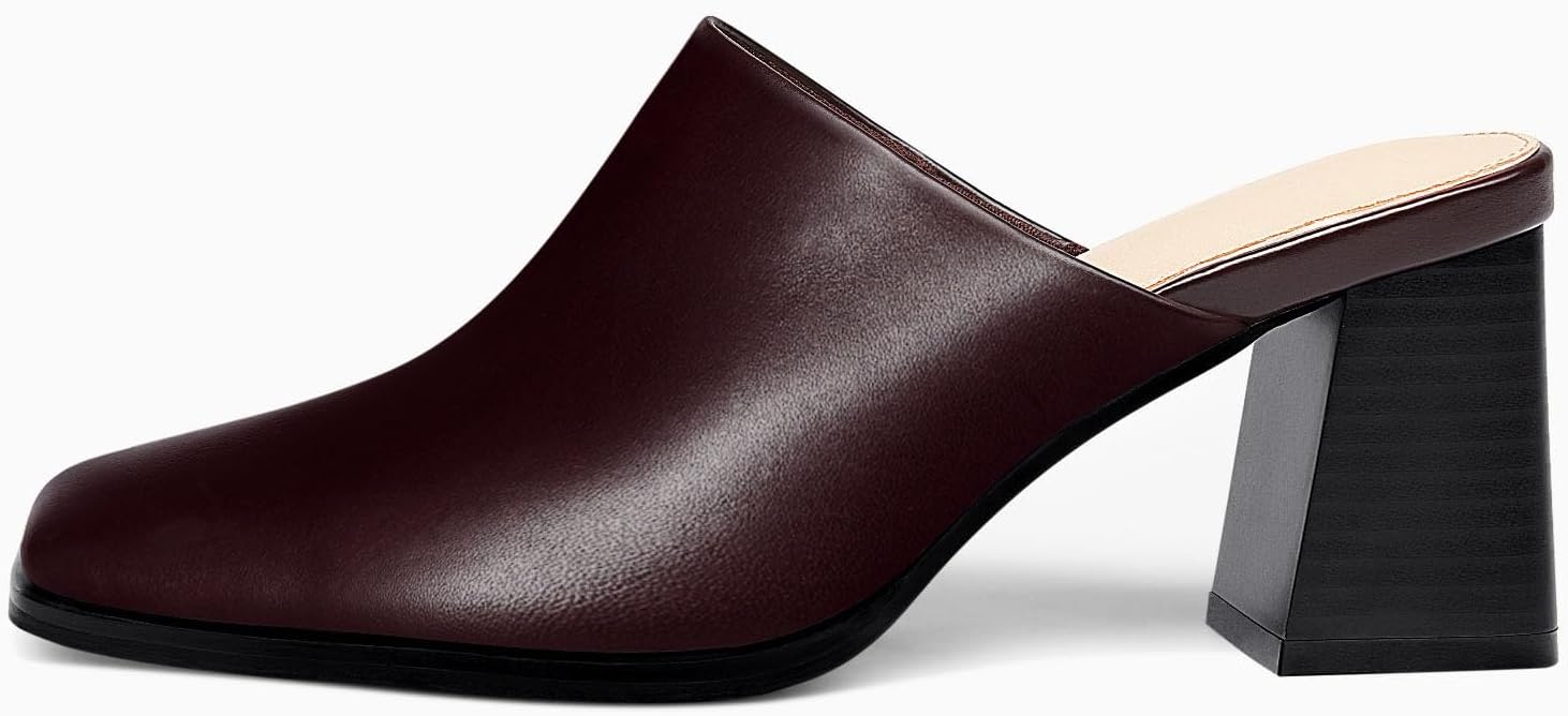 Trish Lucia Womens Chunky Stacked Heel Mules Closed Square Toe Heeled Slip on Clogs Casual Backless Loafers Shoes - Image 2