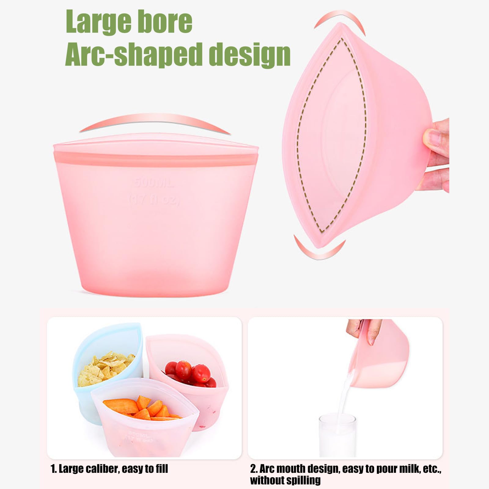 Bolsas de almacenamiento de silicona para sobras y refrigerios, 3 piezas, fáciles de limpiar y con cierre a presión, aptas para lavavajillas