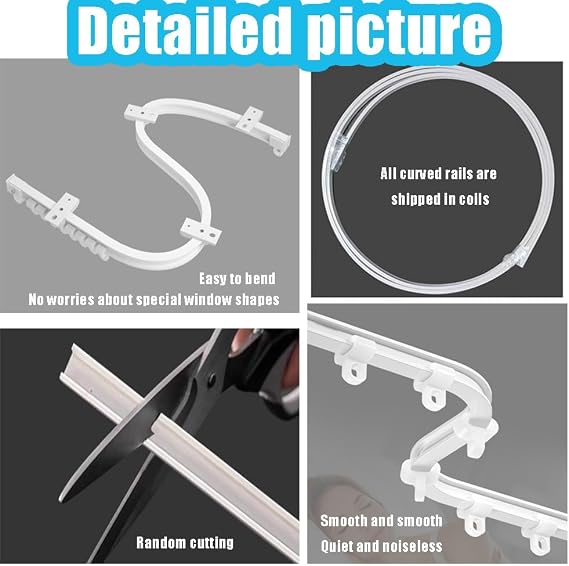 Flexible Bendable Curtain Track, 6ft 8Ft 10ft Curved Curtain Track Ceiling Or Wall Mount, Curtains Rail Tracks System Room Divider(Side-Black,200cm/78.7in)