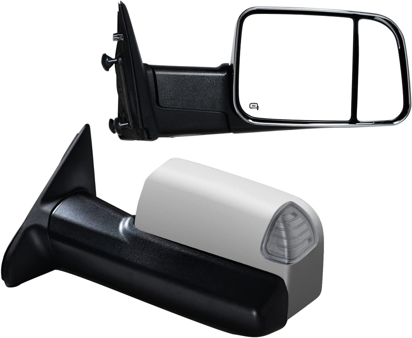 Pair Towing Mirrors fit for 2009-2018 Ram 1500 2500 3500 Pickup with Turn Signal Light, Puddle Lights Power Heated Black Housing Set Left+Right