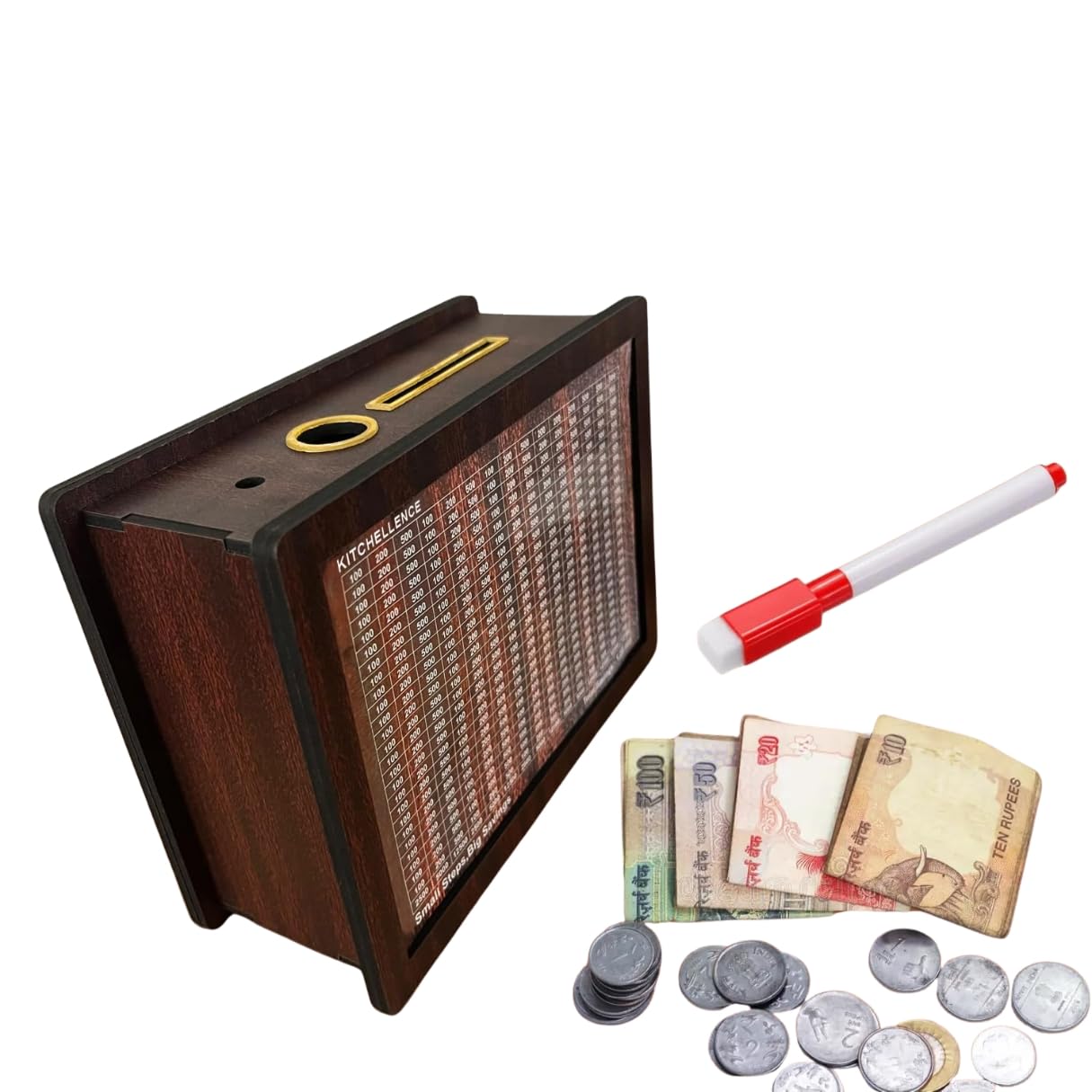 Trending Wooden Money Saving Box ₹1,00,000 Challenge – Smart Piggy Bank for Adults & Kids, Cash Savings Organizer, Kids (H6)-image-37