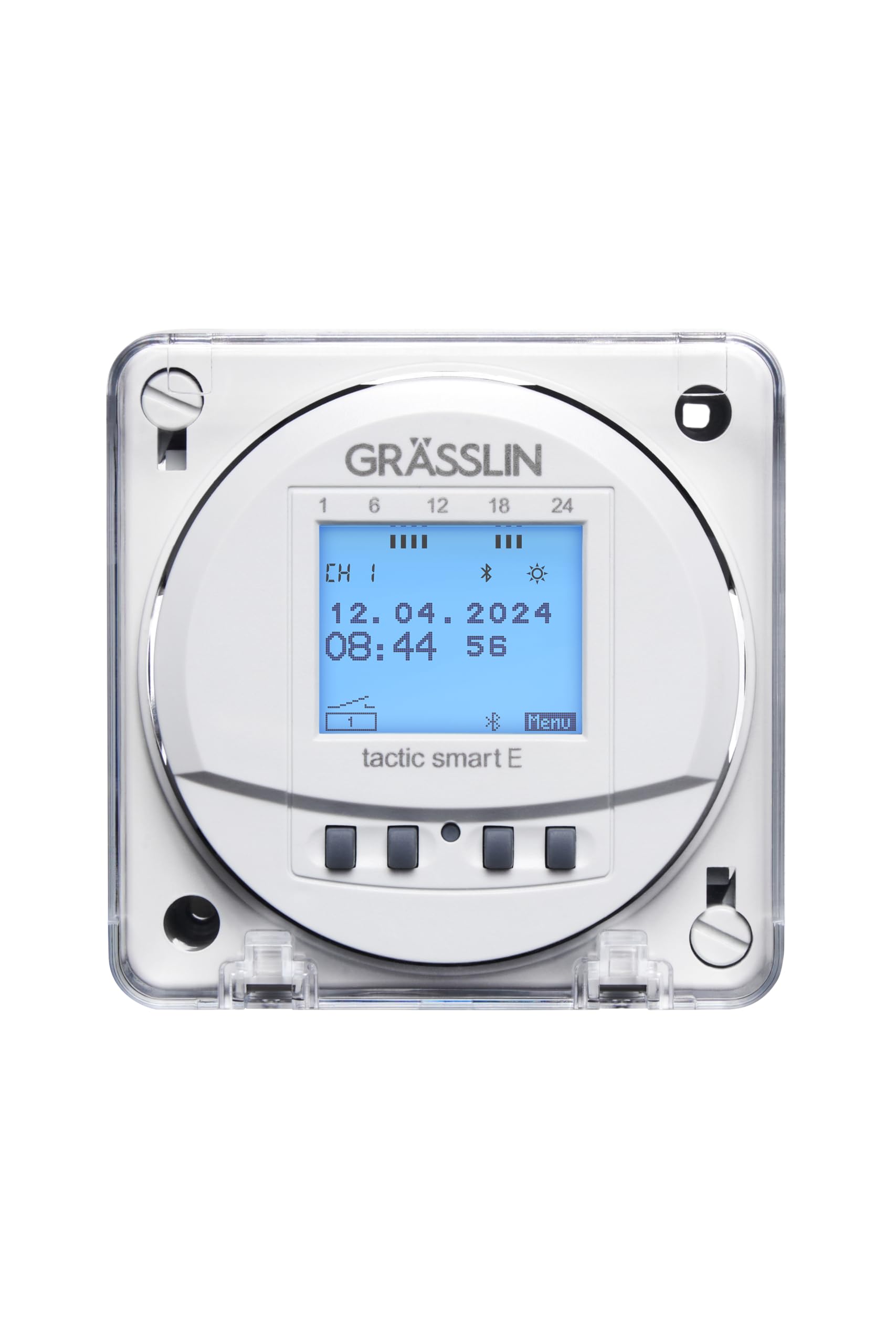 43.87.0003.1 Tactic smart E Astro-Zeitschaltuhr digital Einbau App | Fronttafeleinbau, Bluetooth, App, 1 Kanal, Wochen-/Jahres-/Astroprogramm, Impuls/Zyklus, LED 400 W, 8 Jahre Gangreserve