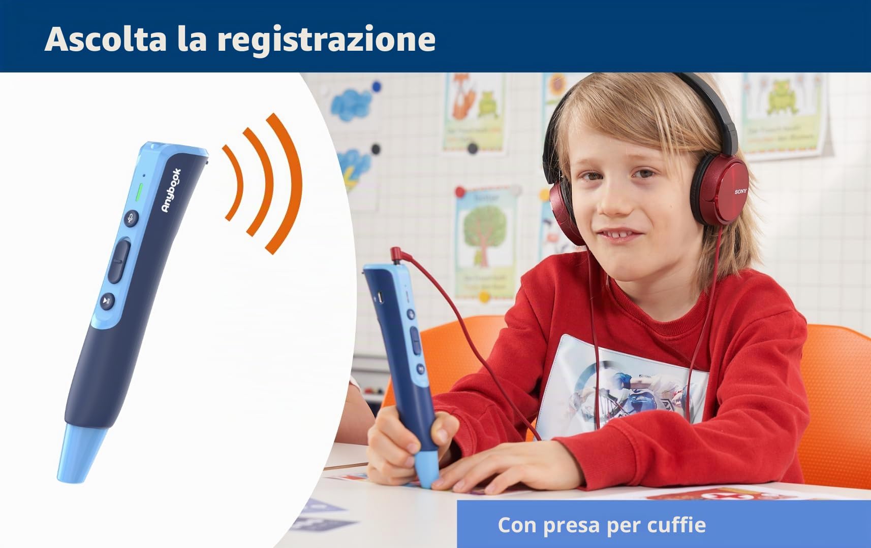La penna audio con funzione di registrazione e riproduzione, come aiuto di apprendimento per le scuole elementari secondarie, logopedista, lettore di penna a riproduzione individuale