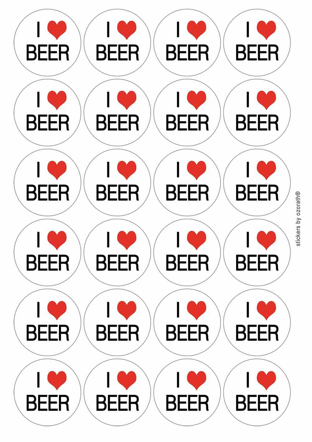 Ozorath Multicolor I Heart Love Beer Circular Matt Paper Stickers A4 Sheet Of 24 (Each Sticker Is 45Mm Diameter)