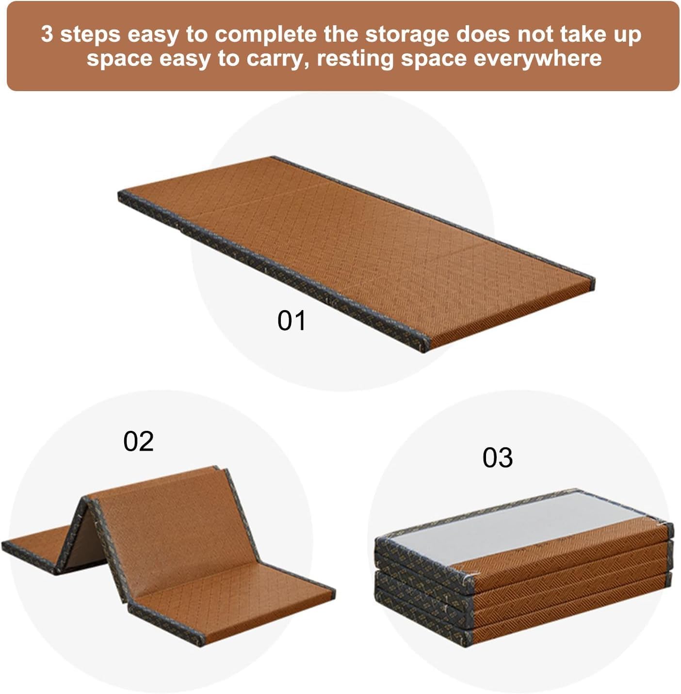 Japanese Floor Mattress, Coconut Coir Futon Mattress, Foldable Tatami Mat, Thick Tatami Mattress Suitable for Camping, Guest Room, Portable, Twin (Brown, 59"×79"×1.38")