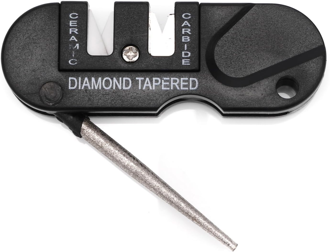Pocket Knife Sharpener, Multifunction EDC Gear Keychain Foldable Sharpening Stone with 3 Stages Ceramic & Carbide&Diamond Tapered for Survival Hunting Fishing Camping, Black