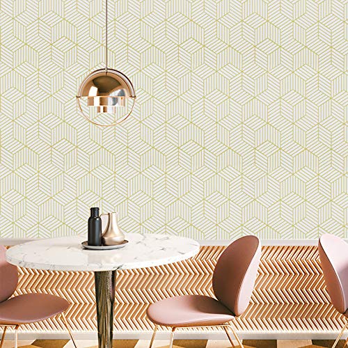 45cm x 10m Beige en geometrische strepen van de gouden zeshoek behang zelfklevend gouden strepen contactpapier… - Image 6