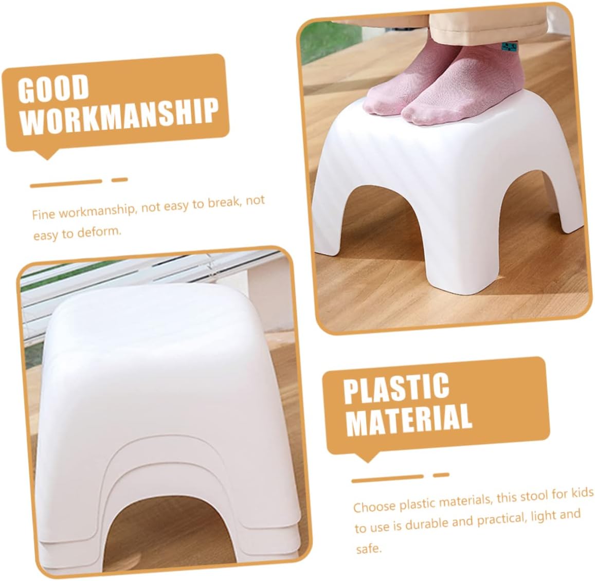 UKCOCO Non Slip Plastic Step Stool with Handle Stackable Lightweight Footstool for Small Sitting Stool for Bathroom Kitchen and Living Room Use