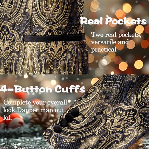 Image of Barry.Wang Mens Floral Blazer Suit Jacket Notched Lapel Casual Sport Coat | Flowers Jacquard One Button Tuxedo for Prom Wedding Party Disco Dinner Banquet Cocktail Homecoming Travel,Regular Fit