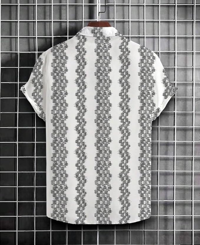 Image of Men's Striped Slim Fit Half Sleeves Stratchable Printed Shirt
