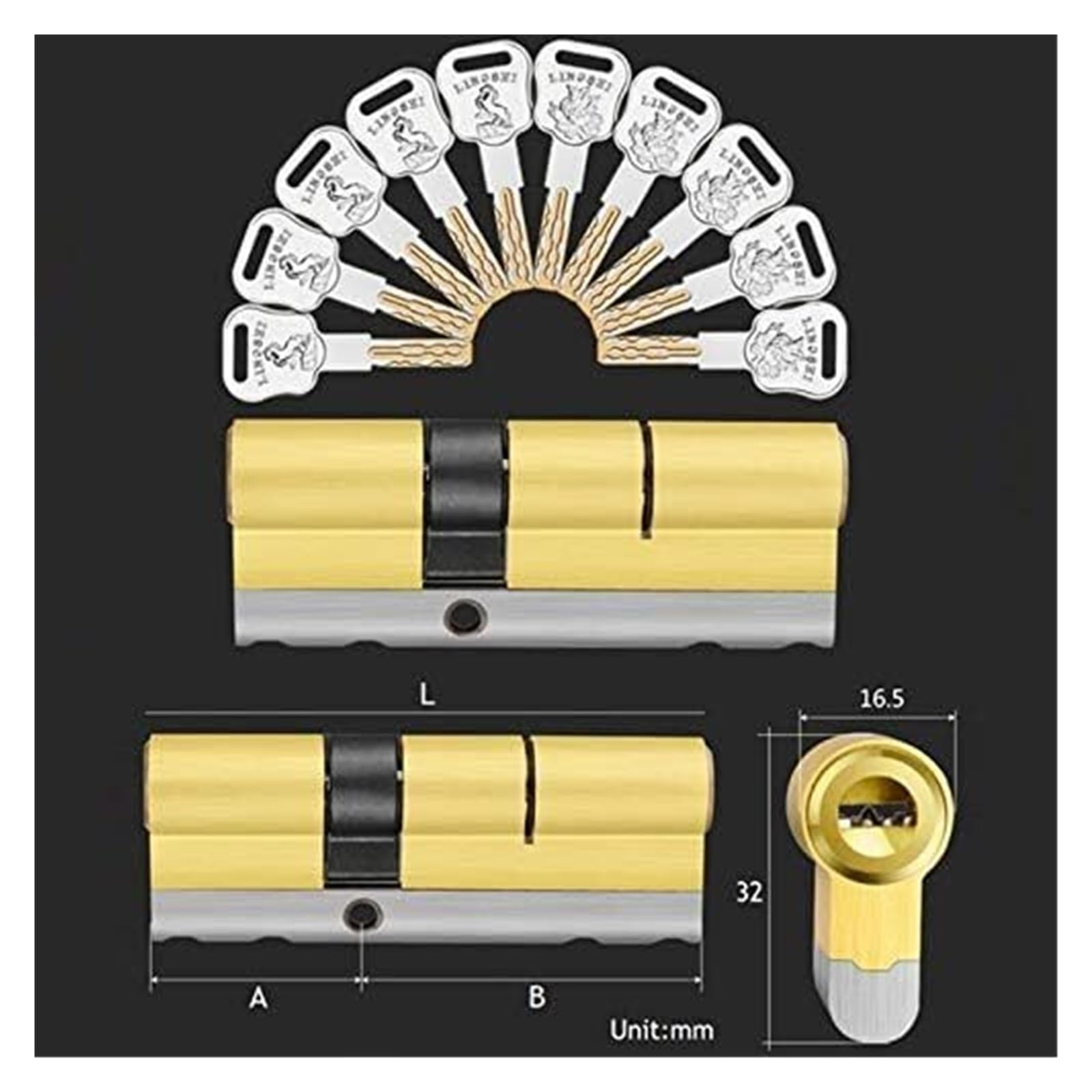 Zamek cylindryczny Euro, Zamek cylindryczny do drzwi z PVC 10 kluczami, różne rozmiary, wymienny, bezpieczeństwo(A32.5 B42.5 L75mm)