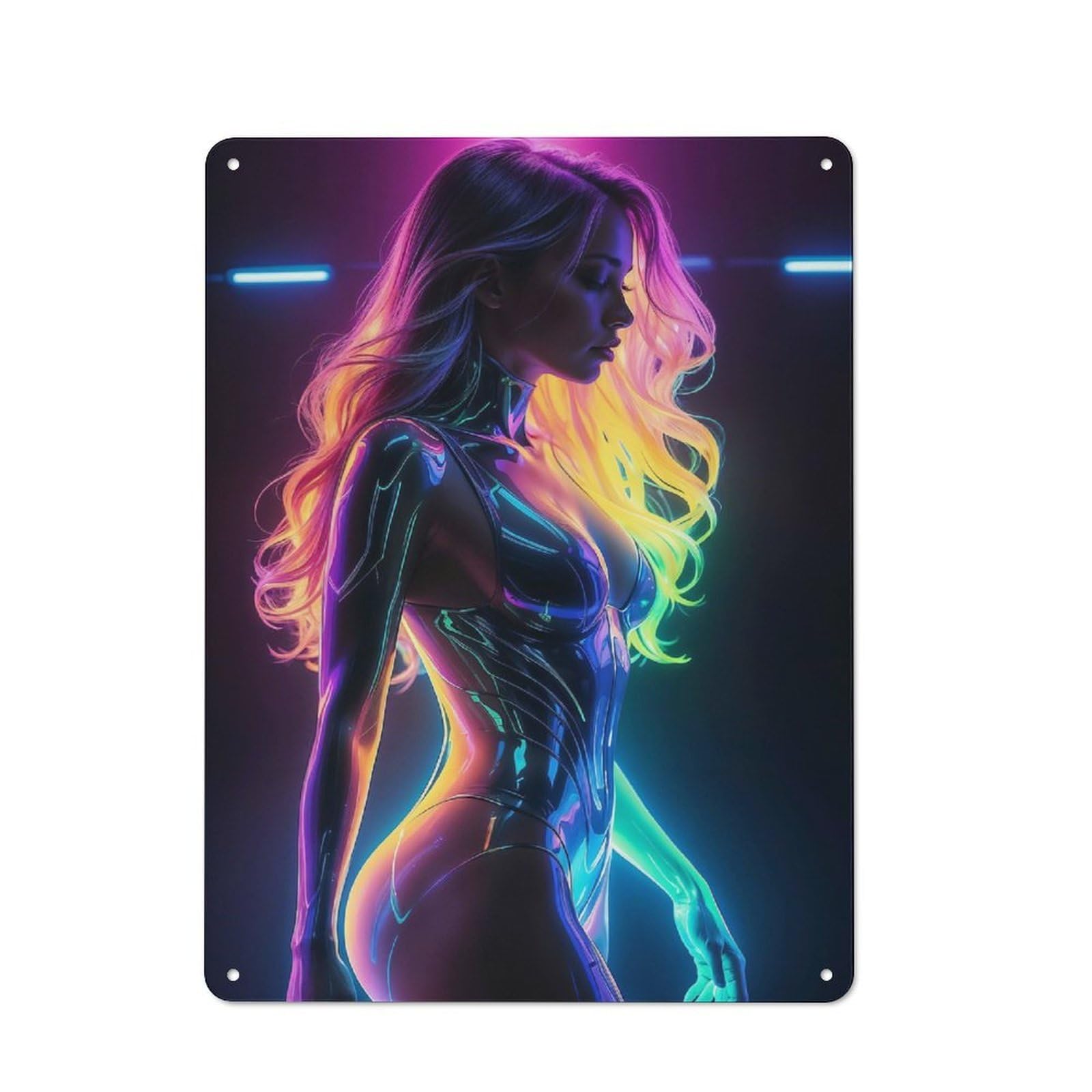 Junmoney Style-13 Cyborg Woman In Neon Retro Metal Sign 40X30cm, Retro Garage Wall Decor For Tool Room, Garage, Studio Or Home Bar