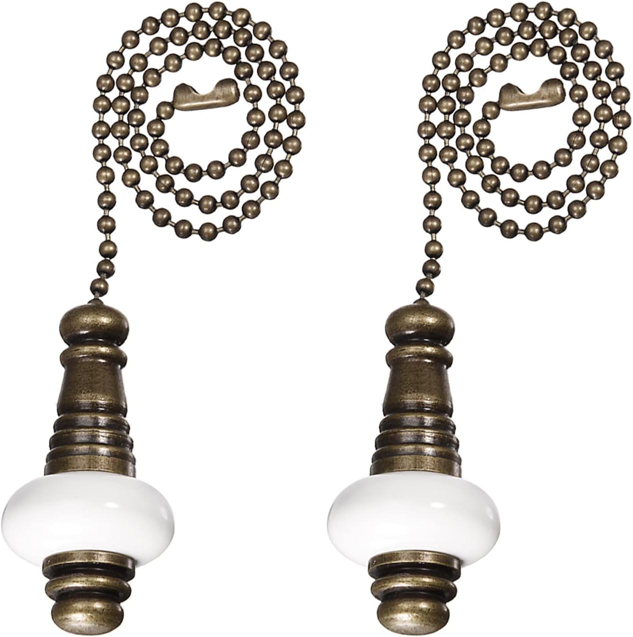 YOKIVE 2 Pcs Ceiling Fan Pull Chain, Chain Decorative Extensions with Ceramic Pendant Lamp Ornaments, Great for Fans, Ceiling Lamp, Home (White, 12-Inch)