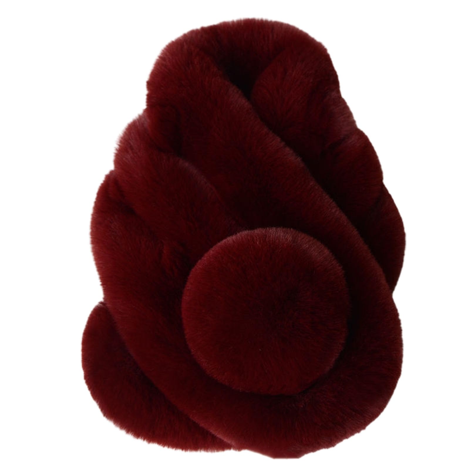 ulafbwur Winter Scarf Faux Fur Solid Color Winter Scarf Plush Ball Wide Thickened Furry Scarf Wrap Fashion, Wine Red, 70 cm