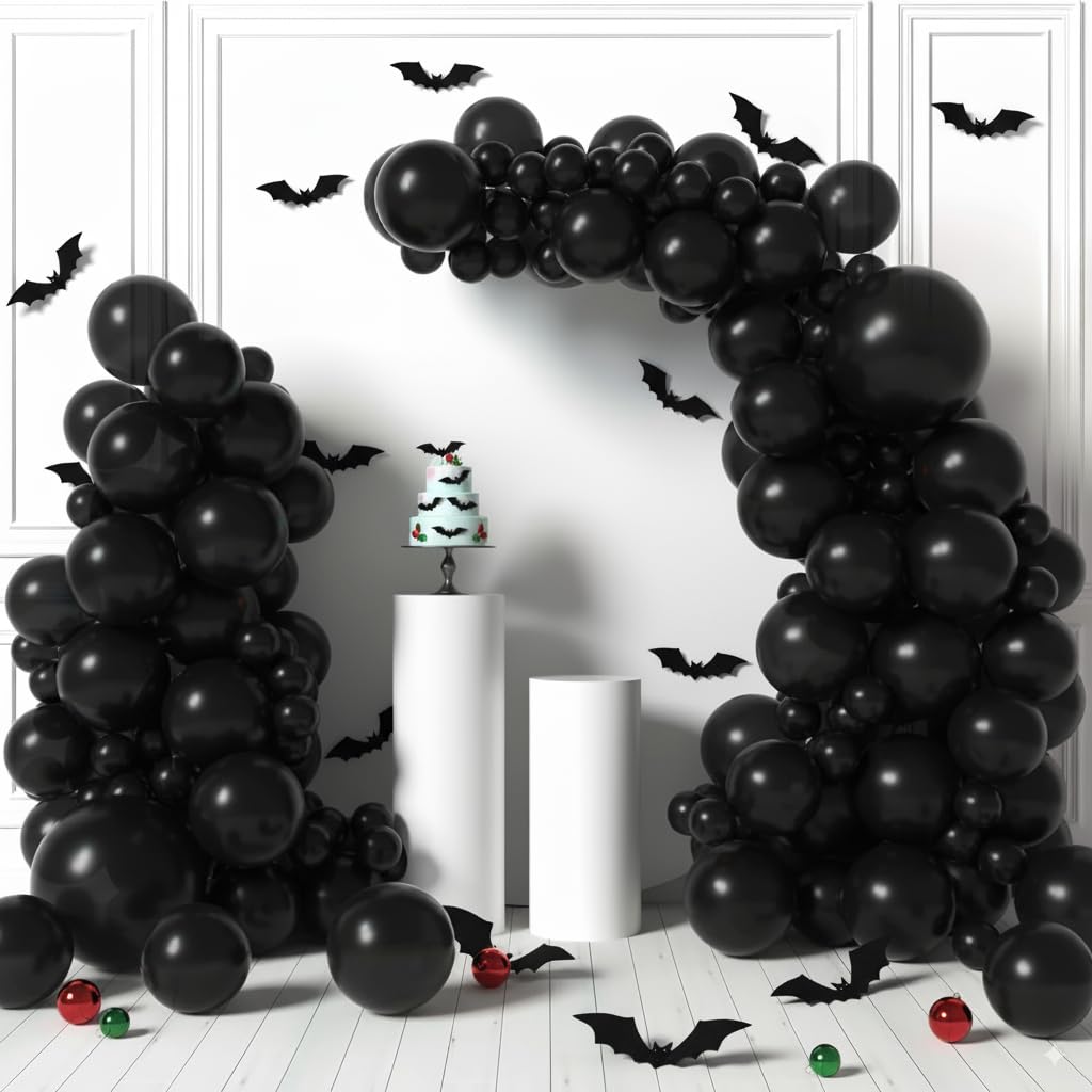 HOUSE OF PARTY Black Balloons - Black Balloon Arch Kit Different Sizes for Halloween New Year Anniversary Birthday Party Decorations for Men