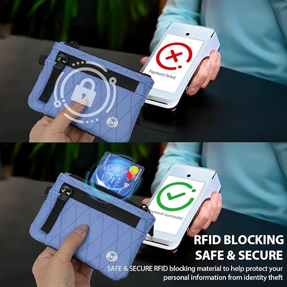 DiULi Secure RFID Blocking Wallet for Men | Slim Card Holder with Metal Zip & Coin Pocket | Durable Nylon Travel Zip Pouch | Compact EDC Wallet | Sky Blue