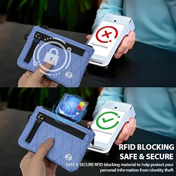 DiULi Secure RFID Blocking Wallet for Men | Slim Card Holder with Metal Zip & Coin Pocket | Durable Nylon Travel Zip Pouch | Compact EDC Wallet | Sky Blue