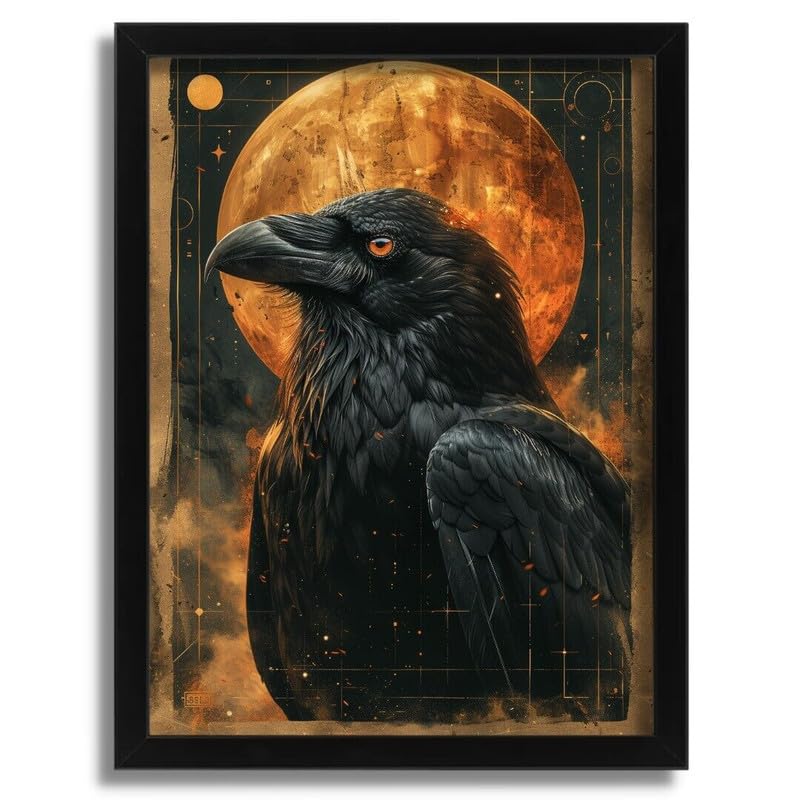 Mystic Raven Moon Art Print Gothic Home Decor Wall Art Black And Orange Print A4 Poster on Canvas - Wall Art Home Decor Movie Poster Canvas Film Cinema Retro Vintage Cult Classic Nostargic Saga Moder