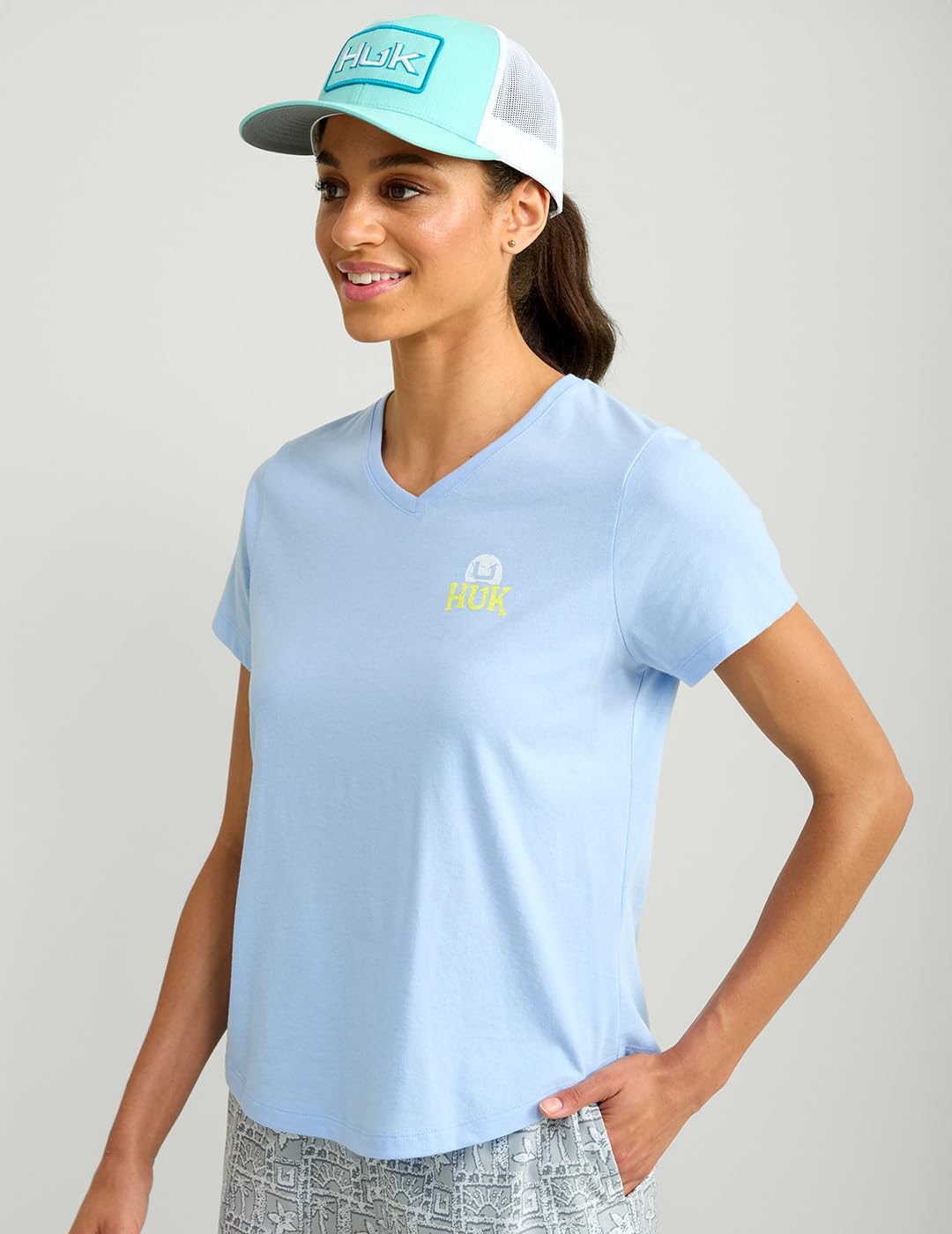 HUK Women's Short Sleeve V-Neck Tee, Fishing T-Shirt for Women