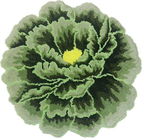 Judy Dre am Alfombras en forma de flor de peonía verde para dormitorio, cocina, baño, alfombra de baño redonda antideslizante floral, alfombra