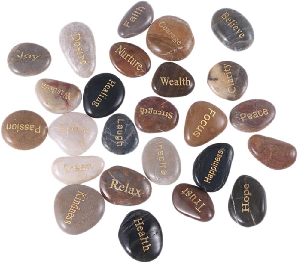 Unique Engraved Inspirational Stones 25 Words for Friends and Family Natural Decorative Stones
