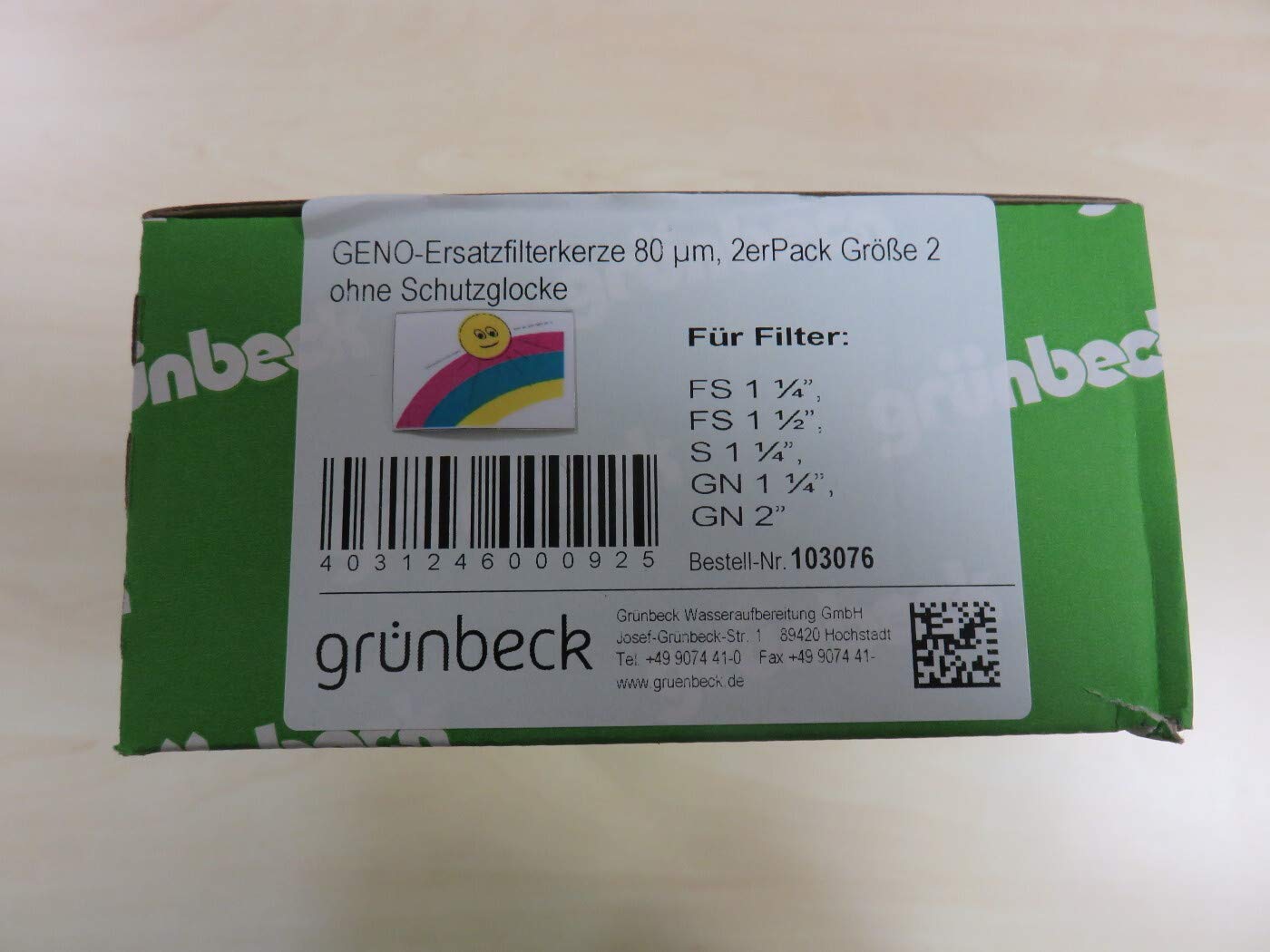 Grünbeck Geno Filterkerze 80 um Wasserfilter für Enthärtungsanlage 11/4"u.11/2" 2er Set, ohne Schutzglocke, 103 076