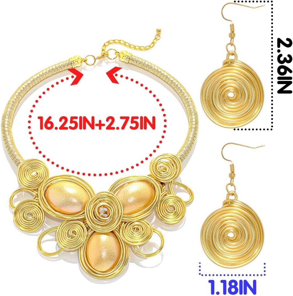 Fstrend Gold Statement Choker Necklace and Earrings Set, African Chunky Collar Ethnic Tribal Jewelry for Women - Image 3