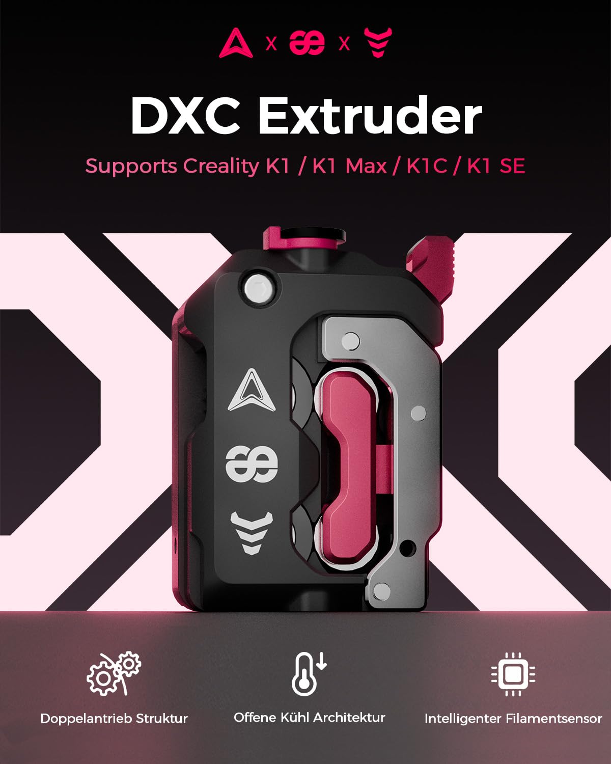 Creality Officielle Extrudeuse DXC, Kit d'extrudeuse de la Série K1 avec Conception d'engrenage Innovante et Détection Intelligente de Filament Rupture, Série K1 Accessoires pour K1C/K1 SE/K1 Max/K1