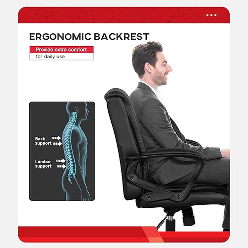 Miniatura 4 de Silla de oficina en casa, silla ergonómica de escritorio de piel sintética, silla ejecutiva giratoria con respaldo medio, silla de computadora con