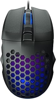 ماوس ألعاب سلكي بإضاءة ليد ار جي بي بوزن 103 جرام مصنوع من مادة مقاومة للتعرق بتصميم مفرغ ومستشعر بصري 3200 نقطة لكل بوصة 7 أزرار من ليكو، لون أسود، موديل MS107