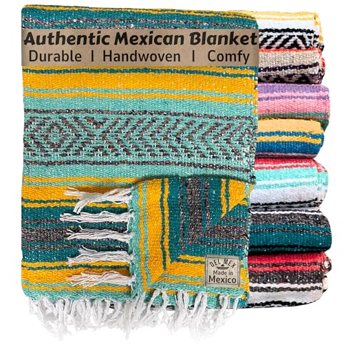 Del Mex Classic Mexican Blanket, Large Authentic Woven Falsa Throw (70'x50'), Artisan...