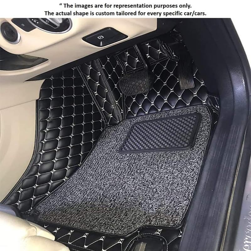 Image of SINEX Premium 7D car mat Full Set for Kia Syros (Model :2025) || Luxury Leather Double Car Floor Mat Complete Set || 100% Waterproof and Washable Color : Black