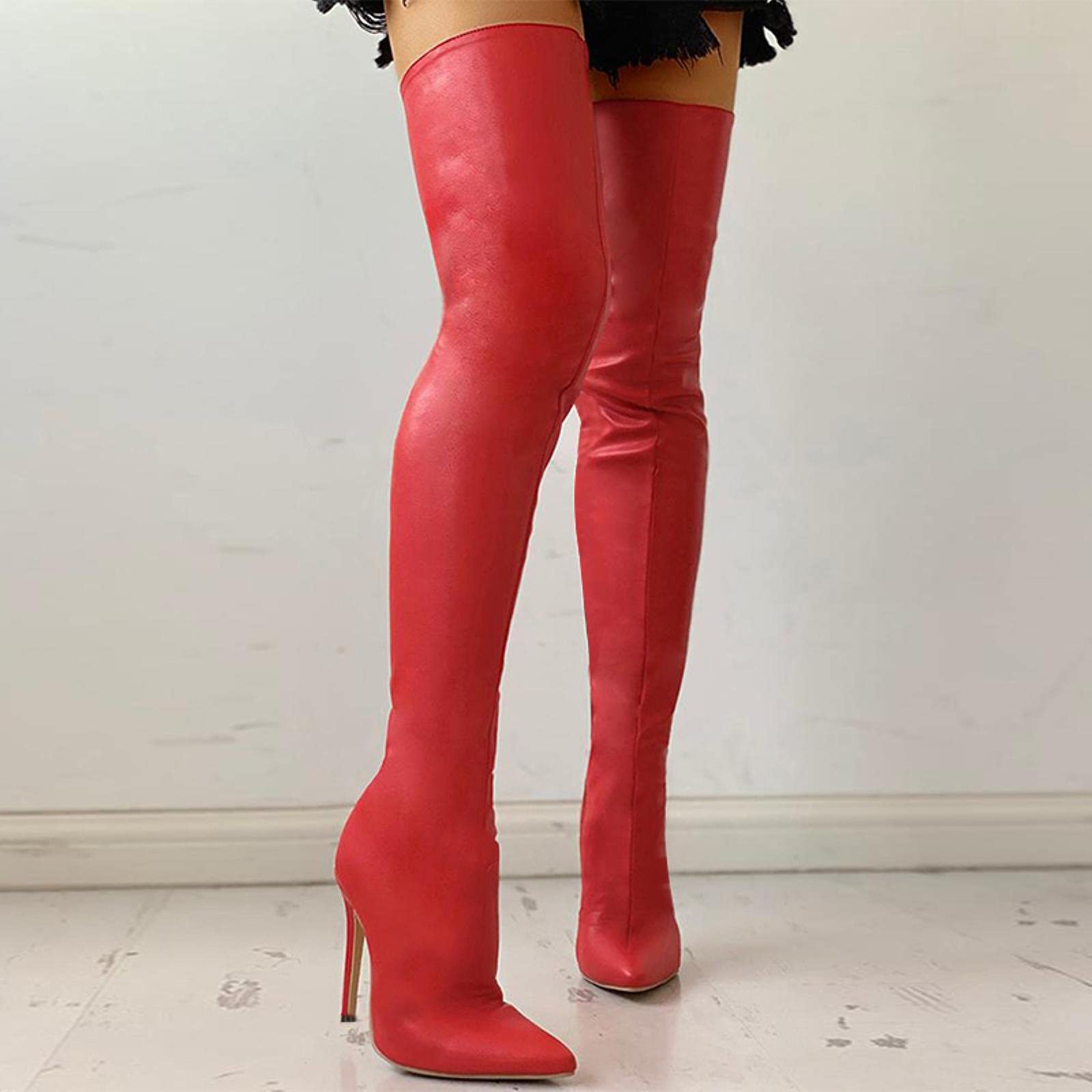 Negro Sexy sobre Las Botas de la Rodilla Mujeres Tacones Altos Zapatos Damas Muslo Alto Botas de Primavera Botas largas Zapato Femenino
