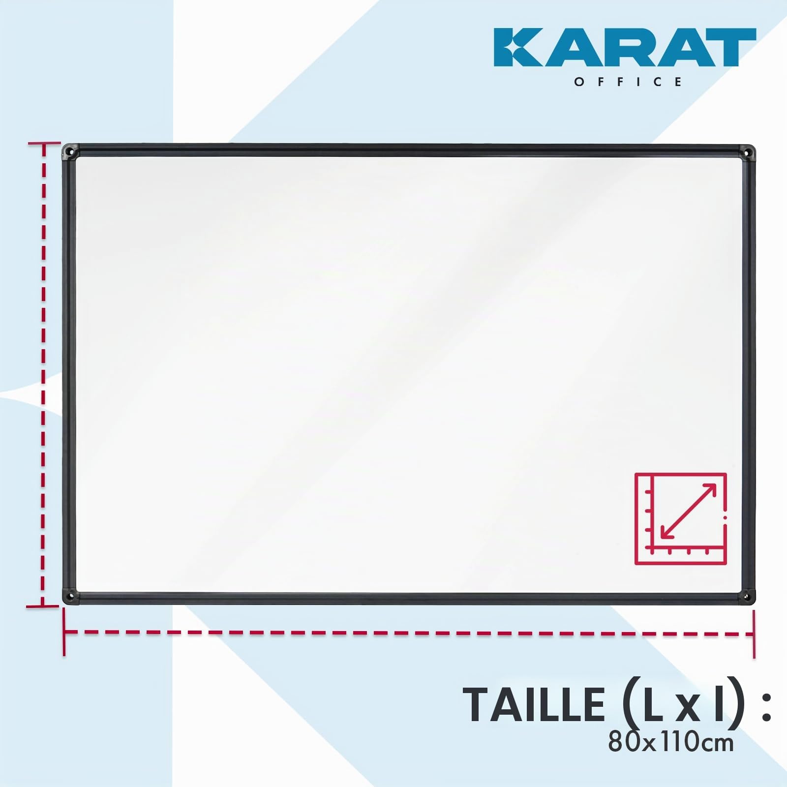 KARAT Tableau blanc magnétique - 80 x 110 cm - Avec cadre en aluminium noir et plateau de rangement pour marqueur - Tableau mémo avec matériel de montage - Pour bureau, école - Onyx
