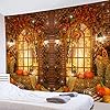 HVEST Fall Tapestry Wall Hanging Rustic Pumpkin Thanksgiving Tapestries Maple Forest Natural Scenery Tapestry for Living Room Bedroom Dorm Holiday Party Decor925X709 Inchs