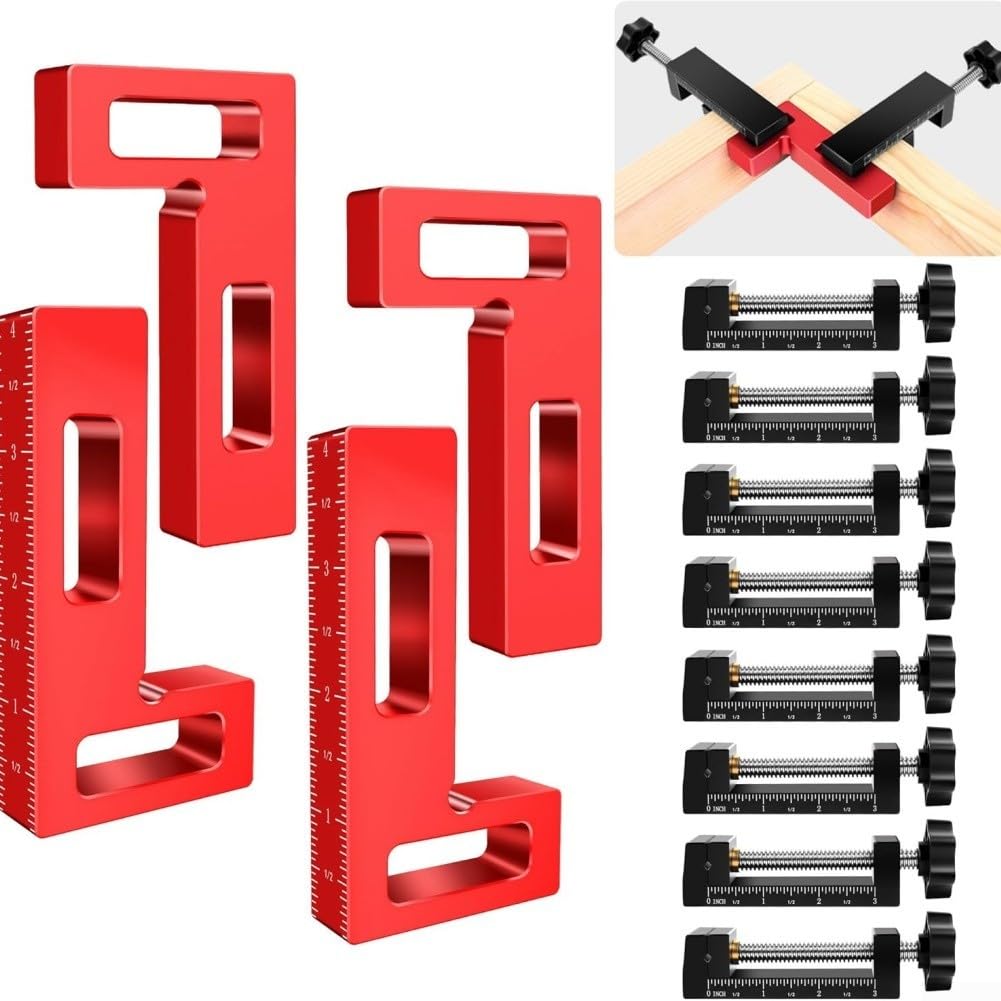 Kit cuadrado de sujeción de aluminio, abrazaderas de esquina de ángulo recto de 90 grados, herramienta de posicionamiento de precisión para carpintería (12 piezas)