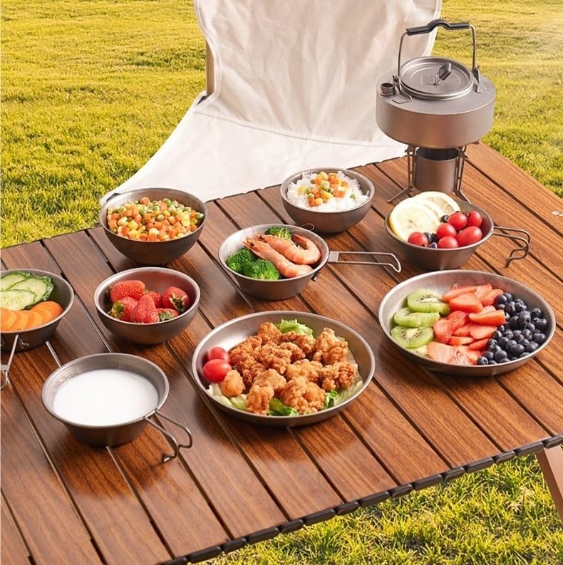 Echeson 1PC Pure Titanium Double-Layer Bowl 350ML, Lightweight Portable Tableware Suitable for Home Or Outdoor Camping