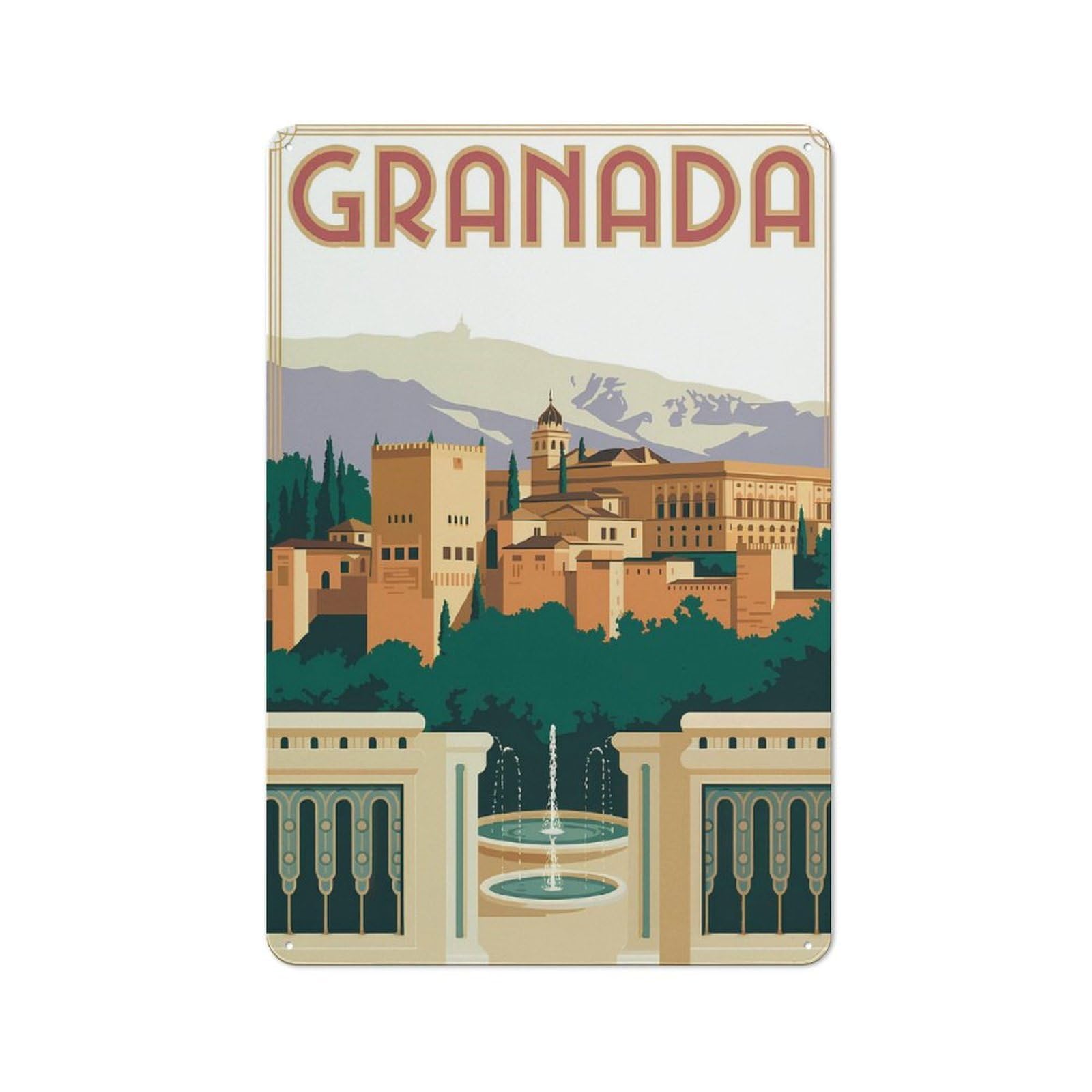 Classic Granada Travel Metal Wall Plaque 30x20cm, Nostalgic Wall Art for Living Room, Hallway, Kitchen Or Cafe
